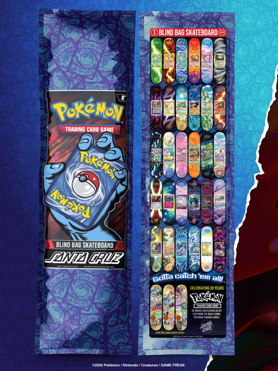 Visuel officiel Santa Cruz × Pokémon TCG : blind bag et collection de planches